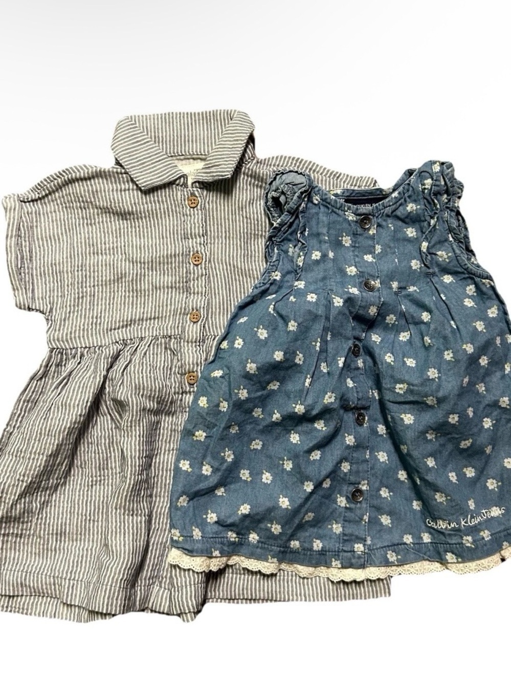 Baby Toddler Girl Summer Dresses Calvin Klein Stripes Floral Size 12 Months